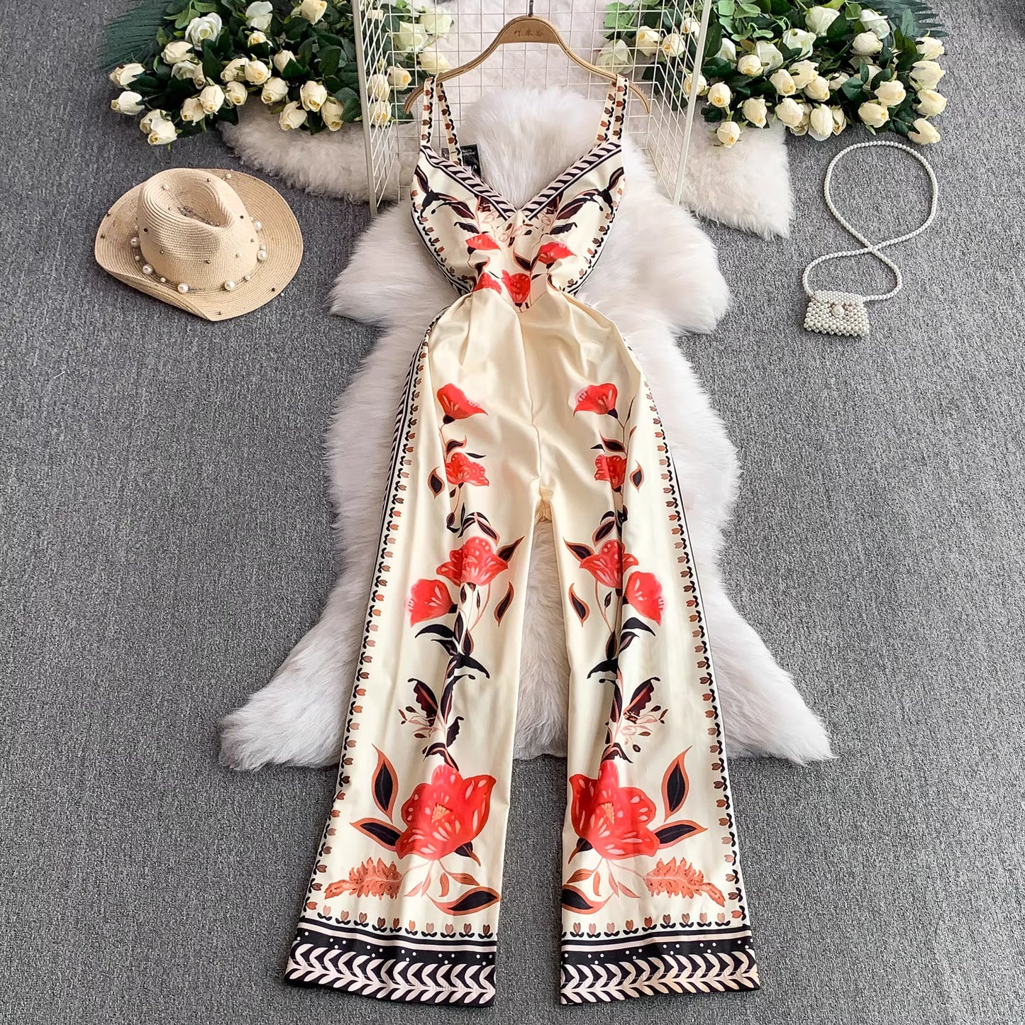 Flame Lily Palazzo Jumpsuit