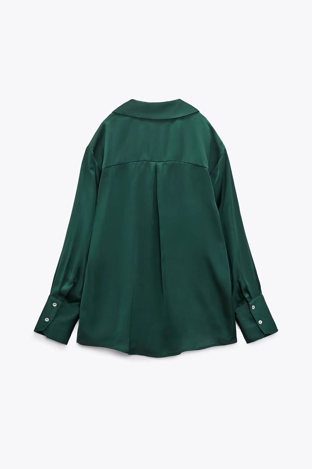 Orchid Moda solid satin shirt for women in dark green with long sleeves and buttoned cuffs