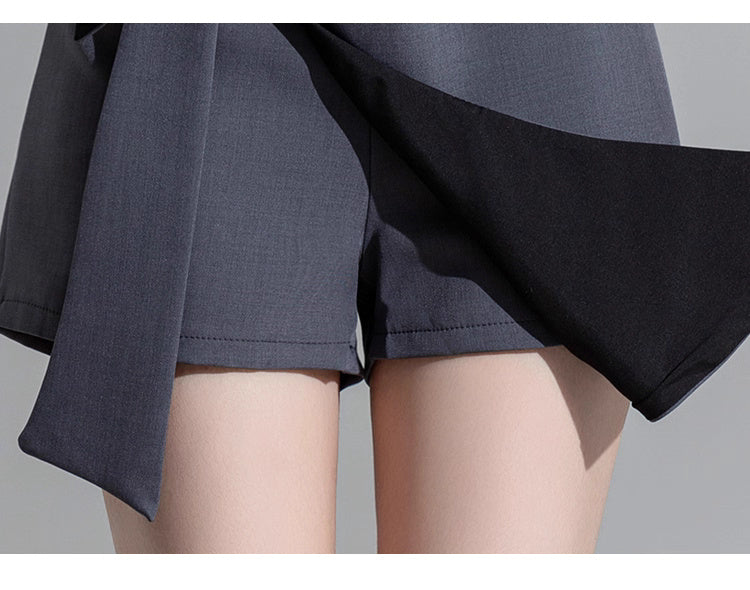 Orchid Moda trendy high waisted skort in gray fabric with overlapping front panel detail