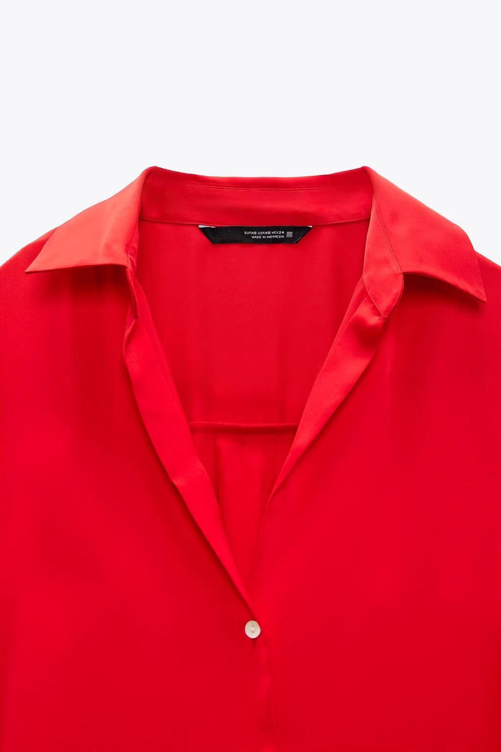 Orchid Moda women's satin shirt in vibrant red with classic collar and button closure