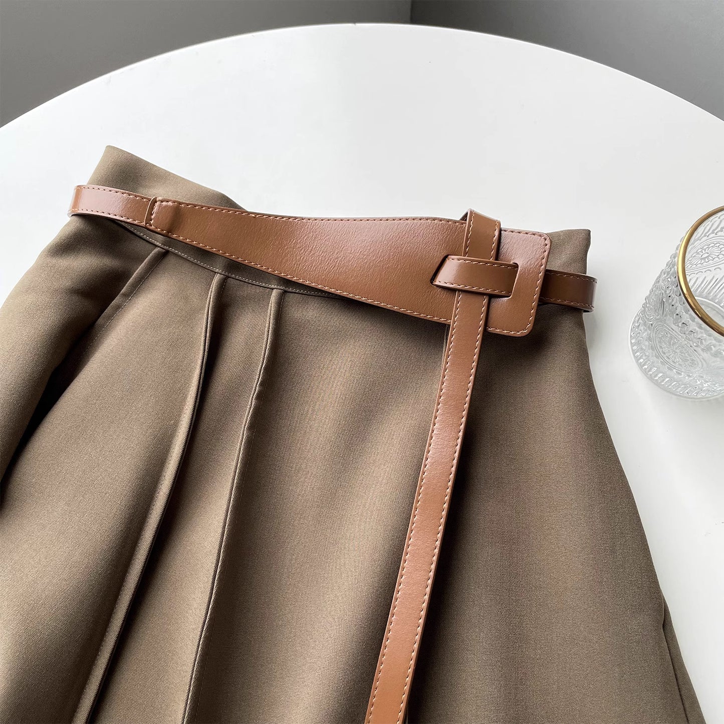 Origami Buckle Leather Belt