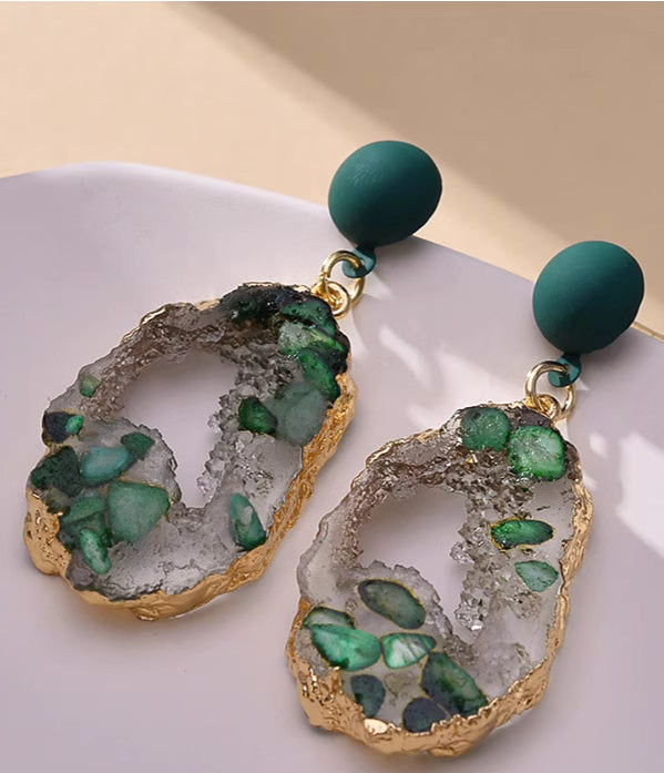 Orchid Moda trendy stone earrings for women featuring green and clear stones with gold edges and dark green studs