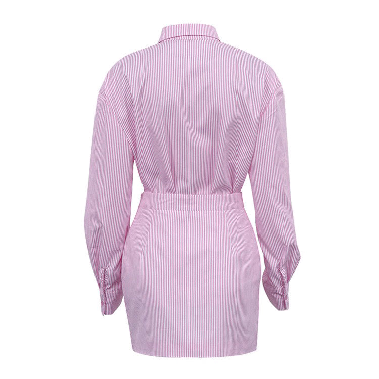 Back view of pink striped rosebud co ord set online with long sleeves and fitted waist by Orchid Moda