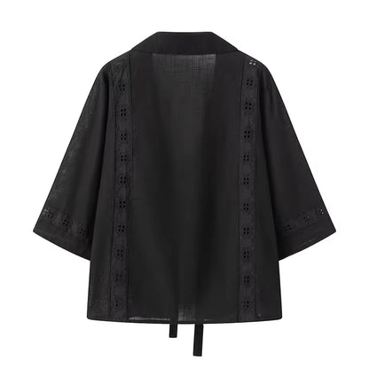 Orchid Moda black lightweight summer co ord set for women top with floral lace details