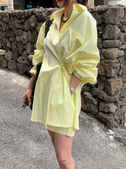 Woman wearing a yellow oversized blazer and skirt as a sunkissed summer outfit for women from Orchid Moda