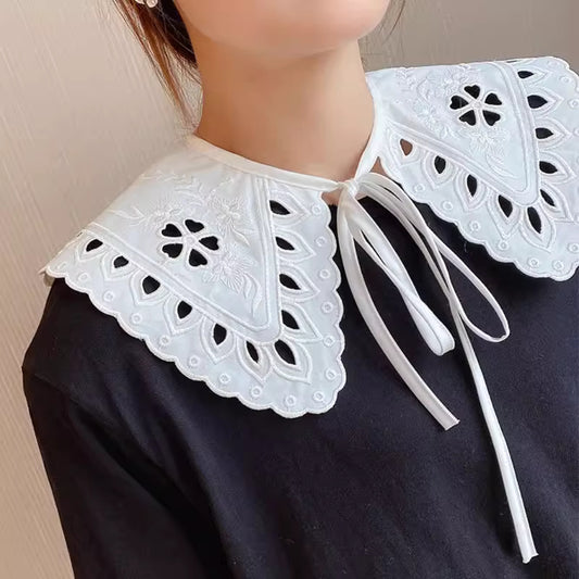 Orchid Moda trendy faux collar for women white embroidered lace with scalloped edges and tie closure