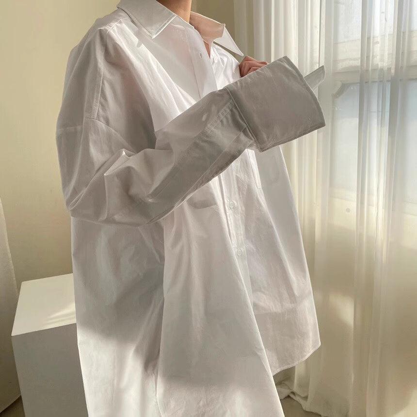 Orchid Moda closet raid oversized shirt and skirt set in white with long sleeves and loose fit