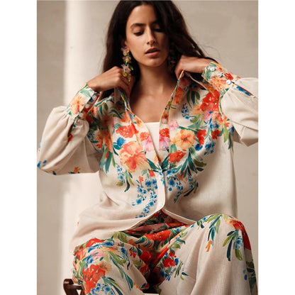 Orchid Moda womens floral co ord set with colorful flower print blouse and matching pants