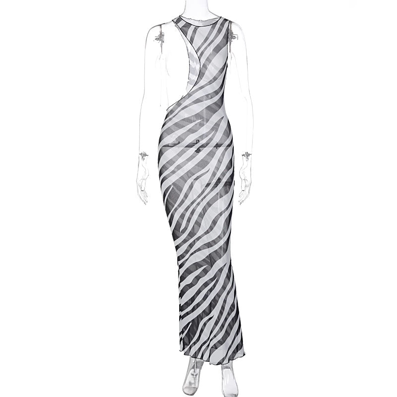 Orchid Moda zebra print beachwear dress with sleeveless design and side cutout detail